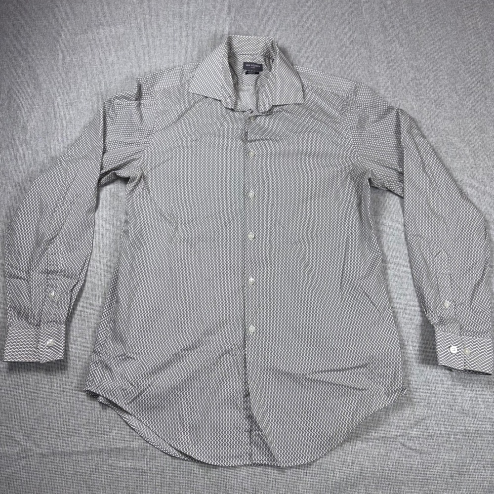 Van Heusen Flex Slim Fit Dress Shirt Mens 15.5 32/33 Grey Geometric Stretch M